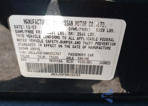 2008 Infiniti Ex35 Journey z USA, uszkodzony, nr VIN JNKAJ09F98M352747